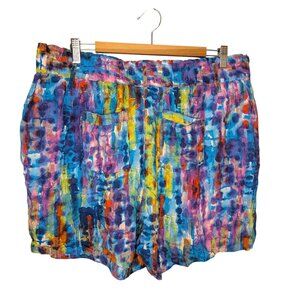 Vintage 90s Womens XL RAINBOW Shorts Tie Dye high rise stretch waist Pockets